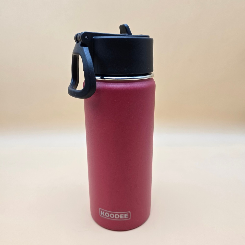 Koodee Insulated Stainless Steel Water Bottle Red‎ Matte with Straw Lid 18oz